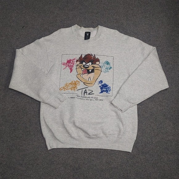 Vintage 1995 Warner Bros Studio Store Heather Gray Taz Sweatshirt Size Large - Picture 1 of 7